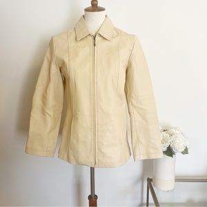 Dialogue cream color leather jacket with zip front size extra small (XS)